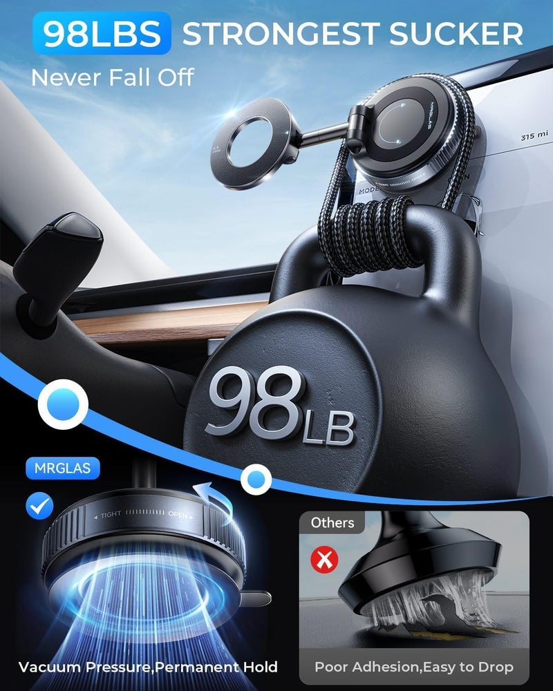 MRGLAS 2026 Upgraded Vacuum Magnetic Phone Holders for Your Car 360° Adjustable Absorption Magnetic Bracket 98LBS Magsafe Suction Cup Phone Mount for iPhone Car Truck Accessories for Men Women - Image 3